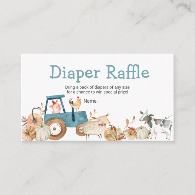 Tarjeta De Recepción Caída Calabaza Granja Tractor Animal Diaper Raffle (Anverso)