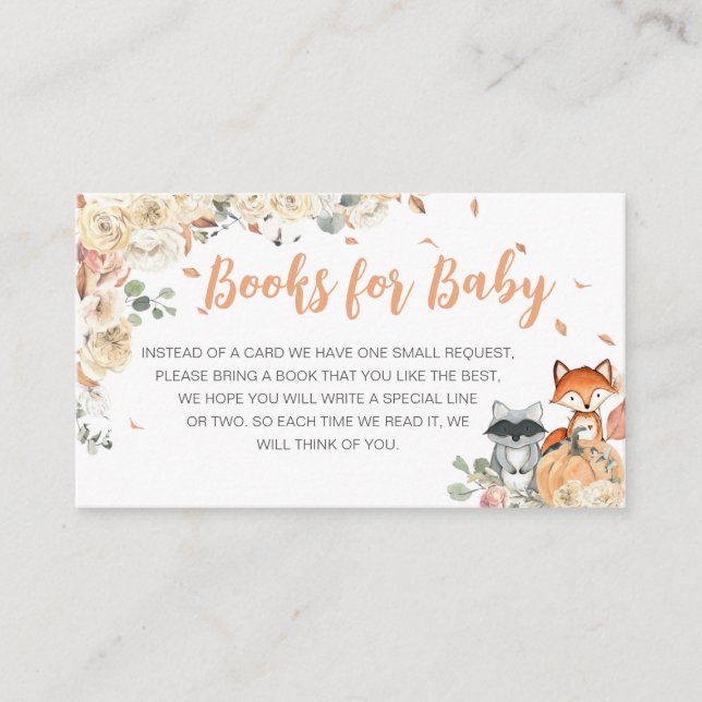 Tarjeta De Recepción Caída de animales de Woodland Libros de Baby Showe (Anverso)