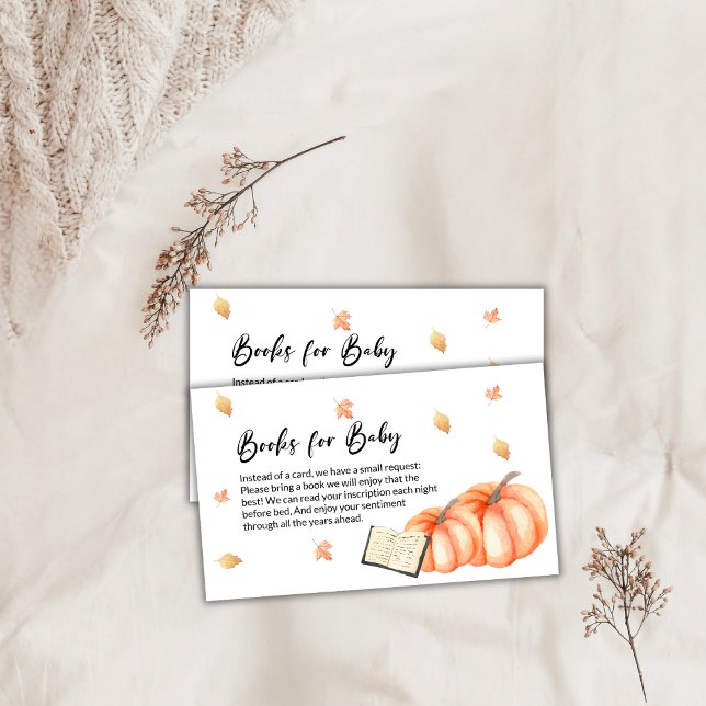 Tarjeta De Recepción Caída de calabaza deja libros para bebé Halloween (Pumpkin Fall Leaves Books for Baby Halloween Enclosure Card)