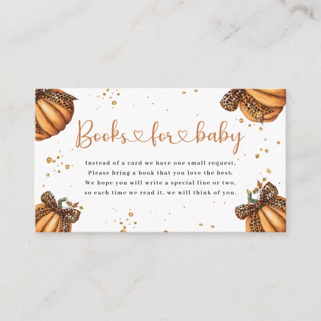 Tarjeta De Recepción Caída De Calabaza Libros Retro Leopardo Para Bebé (Anverso)
