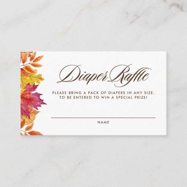 Tarjeta De Recepción Caída deja a Garland Baby Shower Diaper Raffle (Anverso)