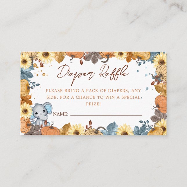 Tarjeta De Recepción Caída Elephant Calabaza Baby Shower Diaper Raffle (Anverso)