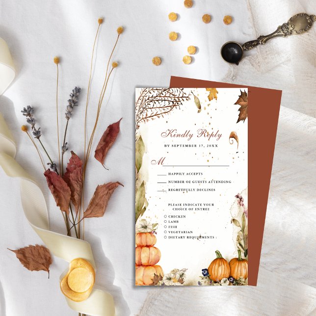 Tarjeta De Recepción Caída en el Amor Calabaza Botuga Boda Otoño RSVP (Subido por el creador)