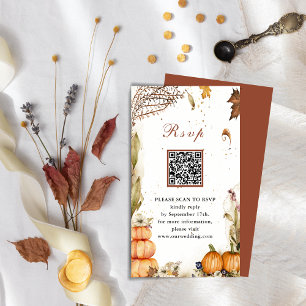 Tarjeta De Recepción Caída En El Amor Calabaza Otoño Boda QR Código RSV