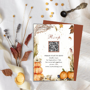 Tarjeta De Recepción Caída En El Amor Calabaza Otoño Boda QR Código RSV