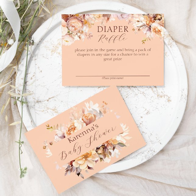 Tarjeta De Recepción Caída Floral de Peach Baby Shower Diaper Raffle (Subido por el creador)