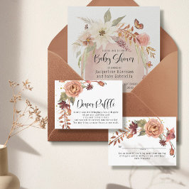 Tarjeta De Recepción Caída Floral Rústica BOHO Acuarela Diaper Raffle