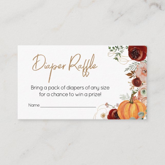 Tarjeta De Recepción Caída Marsala Burgundy Calabaza Floral Diaper Raff (Anverso)