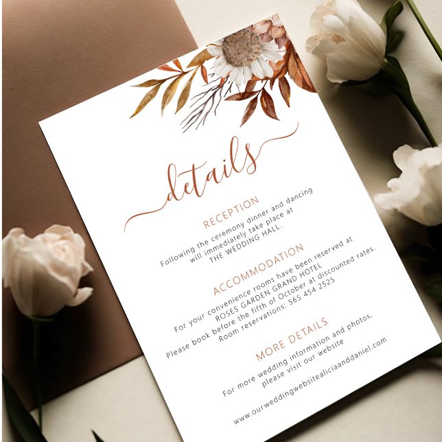 Tarjeta De Recepción Caída otoño hojas de boho boda detalles (Subido por el creador)