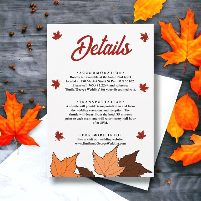 Tarjeta De Recepción Caída romántica deja detalles de Boda de Moda de B (Subido por el creador)