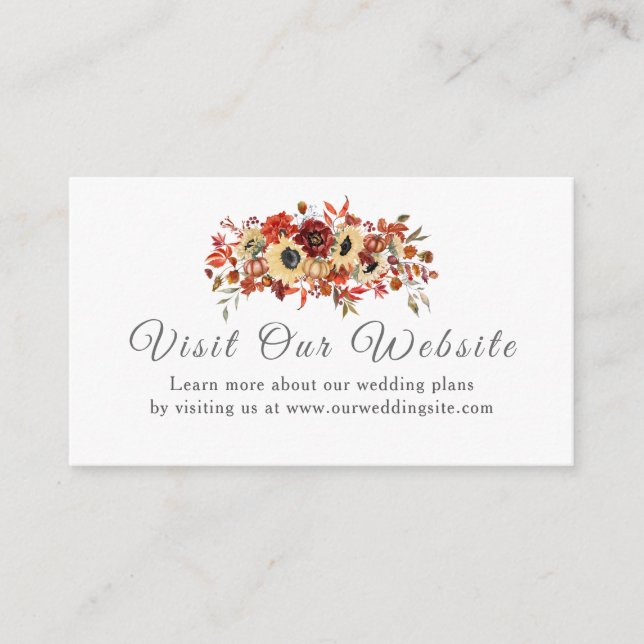 Tarjeta De Recepción Caída Rústica Boda de calabaza floral de girasol (Anverso)