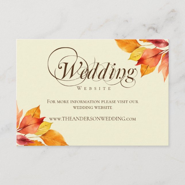 Tarjeta De Recepción Caída Rústica deja sitio web de Boda de caligrafía (Anverso)