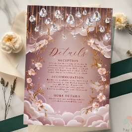 Tarjeta De Recepción Caídas De Cristal Rosa Boda Floral Opulento