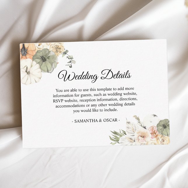 Tarjeta De Recepción Calabaza acuática Rustic Fall Wedding (Subido por el creador)