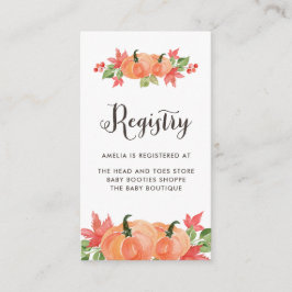 Tarjeta De Recepción Calabaza acuática y arce dejan registro de bebés