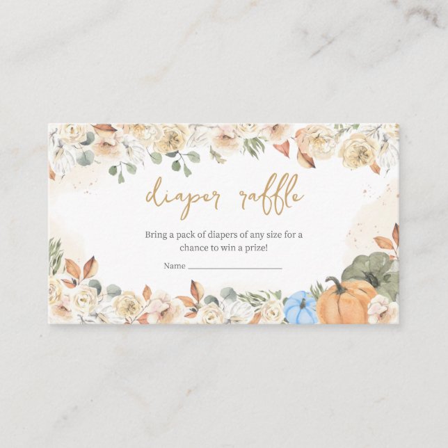 Tarjeta De Recepción Calabaza azul Baby Shower Diaper Raffle (Anverso)