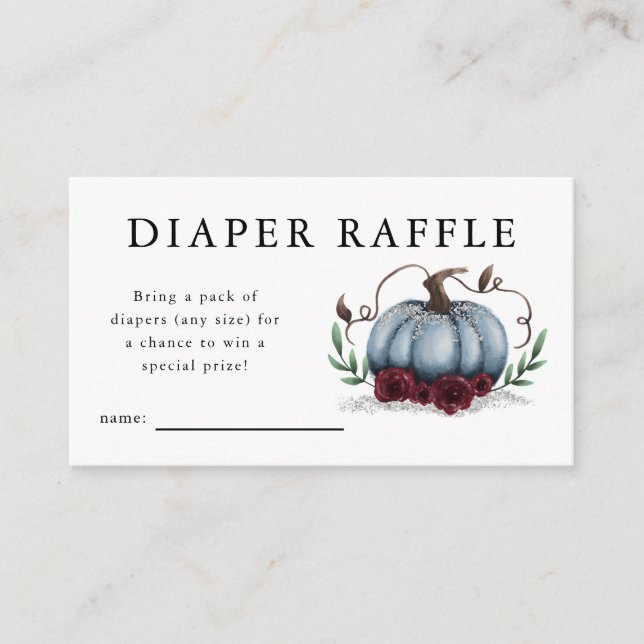 Tarjeta De Recepción Calabaza azul Baby Shower Diaper Raffle Ticket (Anverso)