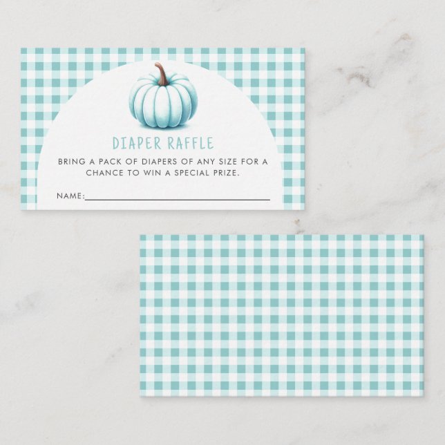 Tarjeta De Recepción Calabaza Azul Gingham Plaid Diaper Raffle (Anverso / Reverso)