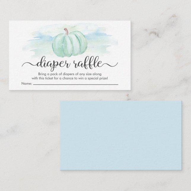 Tarjeta De Recepción Calabaza Azul Mint Acuarela Diaper Raffle Ducha (Anverso / Reverso)