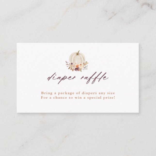 Tarjeta De Recepción Calabaza blanca y flores púrpuras Raffle (Anverso)