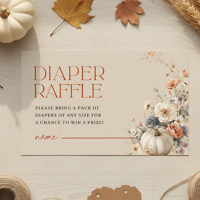 Tarjeta De Recepción Calabaza Caída Floral Baby Shower Diaper Raffle (Pumpkin Diaper Raffle Baby shower enclosure card)