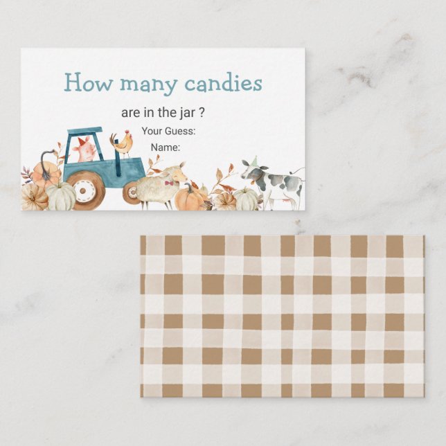 Tarjeta De Recepción Calabaza de la granja de animales Tractor ¿Cuántos (Anverso / Reverso)