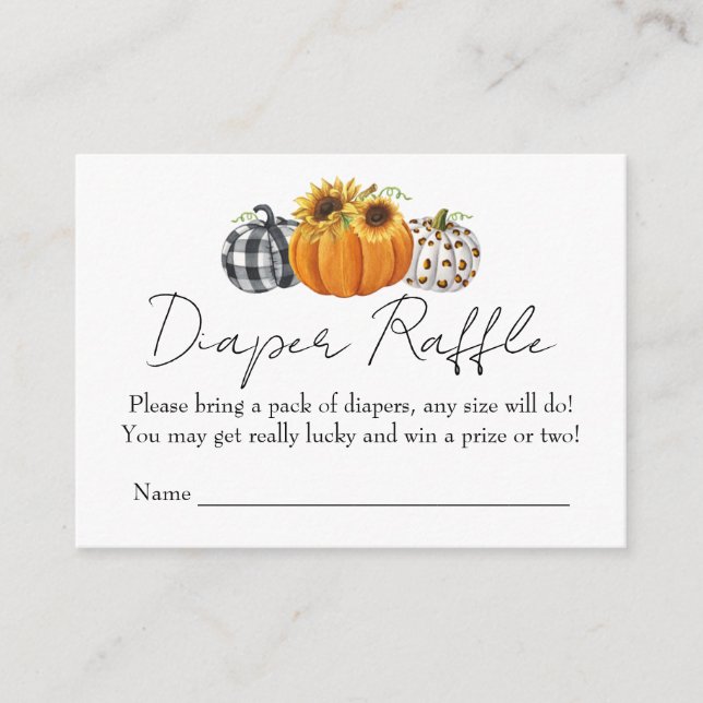 Tarjeta De Recepción Calabaza de otoño Girasol Baby Shower Diaper Raffl (Anverso)