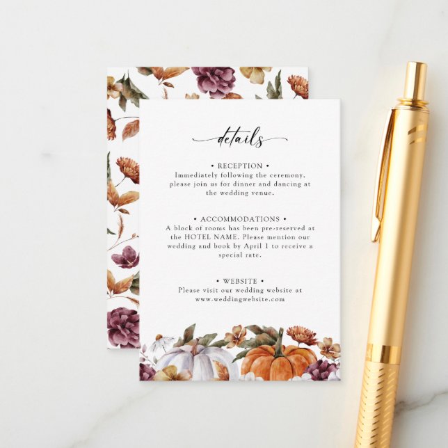 Tarjeta De Recepción Calabaza floral (Anverso/Reverso In Situ)