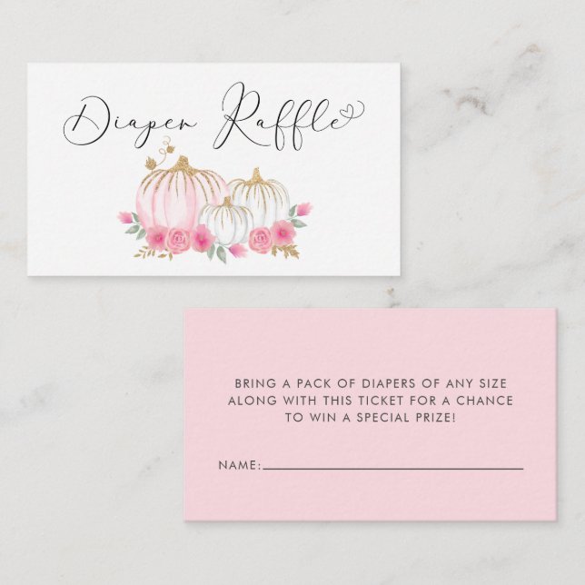 Tarjeta De Recepción Calabaza Floral Bebé Chica Ducha Diaper Raffle (Anverso / Reverso)