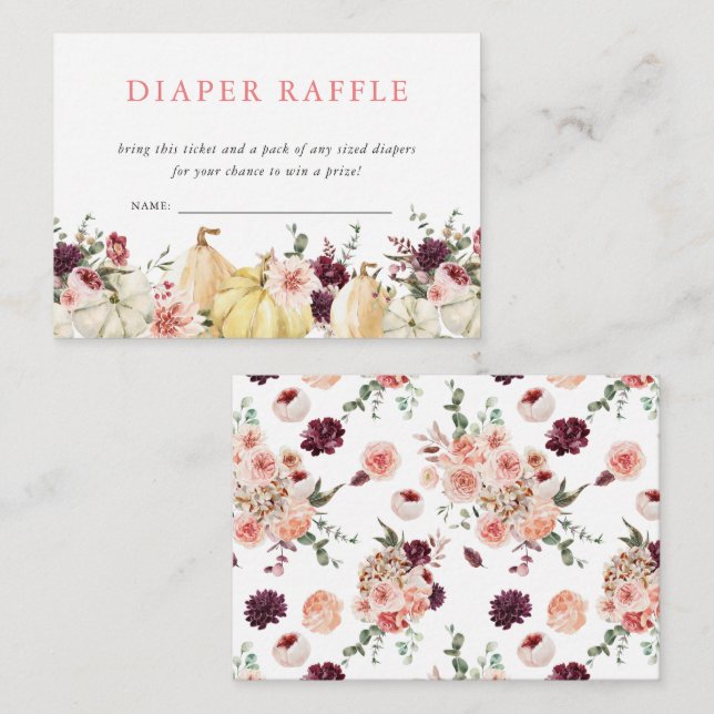 Tarjeta De Recepción Calabaza floral elegante | Diaper Raffle (Anverso / Reverso)