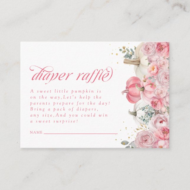 Tarjeta De Recepción Calabaza Floral rosa Baby Shower Diaper Raffle (Anverso)