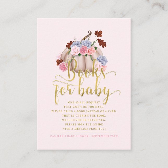 Tarjeta De Recepción Calabaza floral trae libros solicitados para bebés (Anverso)