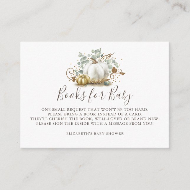 Tarjeta De Recepción Calabaza | Libros para bebés Traer un Baby Shower  (Anverso)