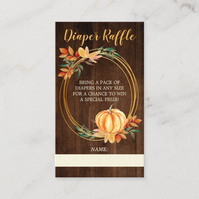 Tarjeta De Recepción Calabaza Naranja de madera Caída Baby Shower Diape (Anverso)