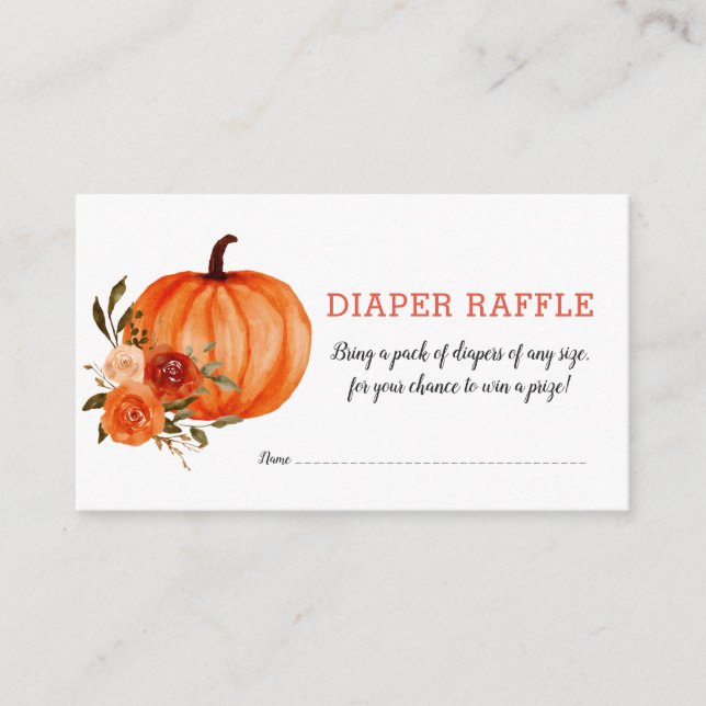 Tarjeta De Recepción Calabaza Naranja Floral | Diaper Raffle Baby Showe (Anverso)