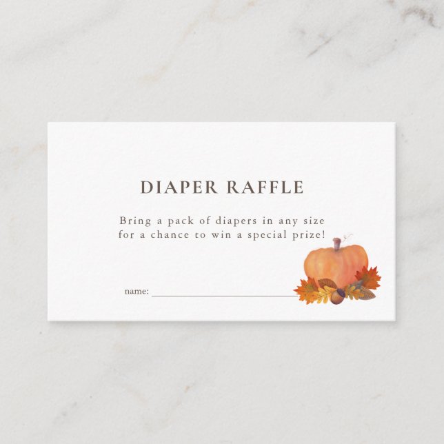 Tarjeta De Recepción Calabaza otoño deja boleto de Raffle de pañales bl (Anverso)
