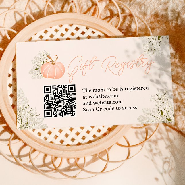 Tarjeta De Recepción Calabaza rosa de registro floral de bebé ducha (Pink pumpkin floral registry baby shower enclosure card)