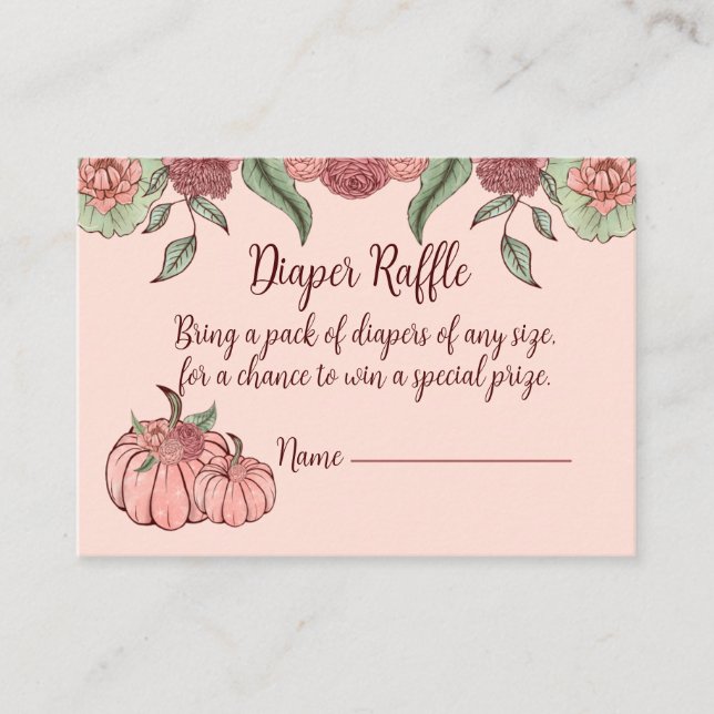 Tarjeta De Recepción Calabaza rosa floral Baby Shower Diaper Raffle (Anverso)