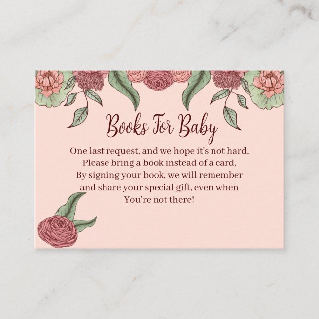 Tarjeta De Recepción Calabaza Rosa Floral Libros Baby Shower Para Bebés (Anverso)