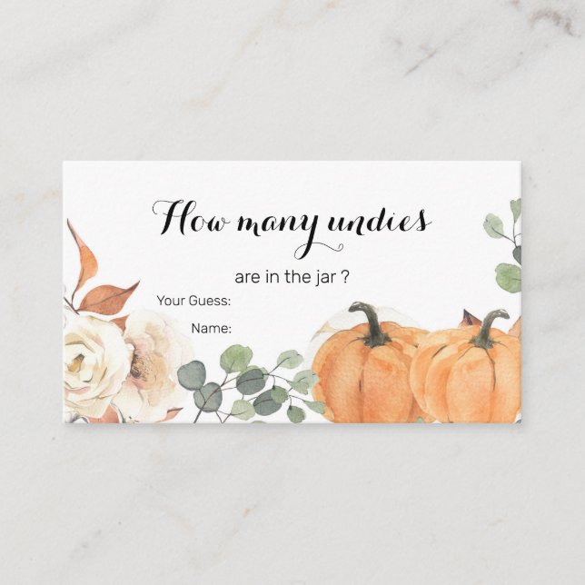 Tarjeta De Recepción Calabaza Rusa Boho Floral adivina cuántos undios (Anverso)