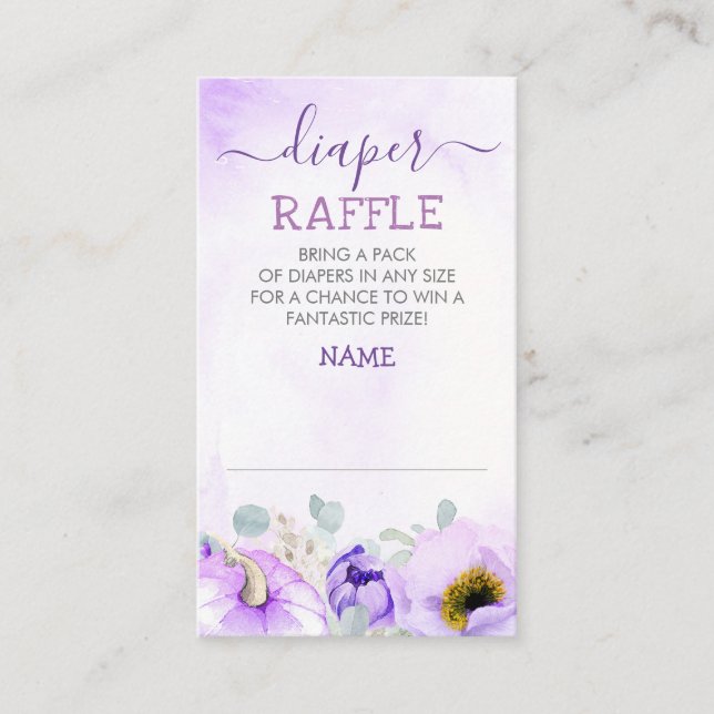 Tarjeta De Recepción Calabaza suave morada Caída Diaper Raffle Ticket (Anverso)