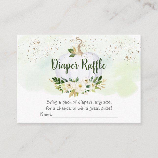 Tarjeta De Recepción Calabaza verde oro Baby Shower Diaper Raffle (Anverso)