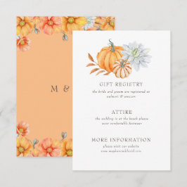Tarjeta De Recepción Calabazas de Naranja de acuarela rústica Boda otoñ