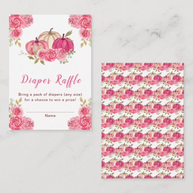 Tarjeta De Recepción Calabazas florales calientes Baby Shower Diaper Ra (Anverso / Reverso)
