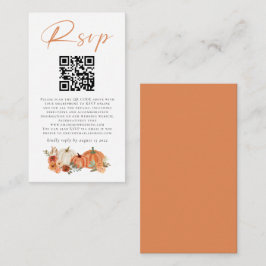Tarjeta De Recepción Calabazas otoñales Florals Código QR Boda RSVP