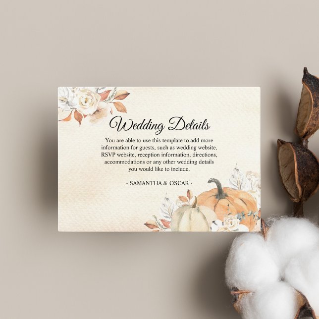 Tarjeta De Recepción Calabazas y flores rusticas de Naranja otoñal (Subido por el creador)