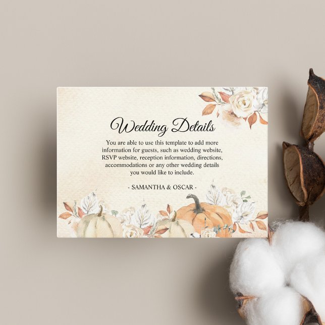 Tarjeta De Recepción Calabazas y flores rusticas otoñales (Subido por el creador)