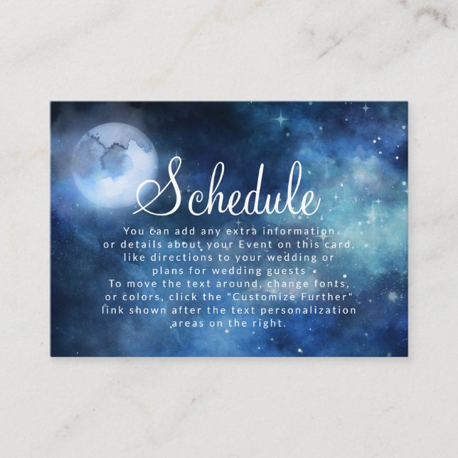 Tarjeta De Recepción Calendario de Bodas celestes de luna llena (Anverso)