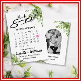 Tarjeta De Recepción Calendario de Bodas con Verde Salvia Save The Date