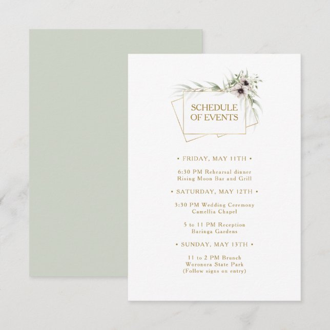 Tarjeta De Recepción Calendario de eventos geométricos de oro de eucali (Anverso / Reverso)